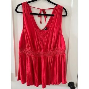 Torrid Red Tank Top Smocked Empire Waist Lace Detail Plus Size 2